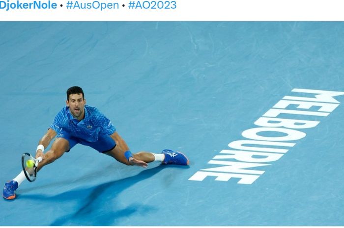 Novak Djokovic beraksi dalam salah satu pertandingan Australian Open 2023 yang berhasil dimenanginya pada Minggu (29/1/2023).