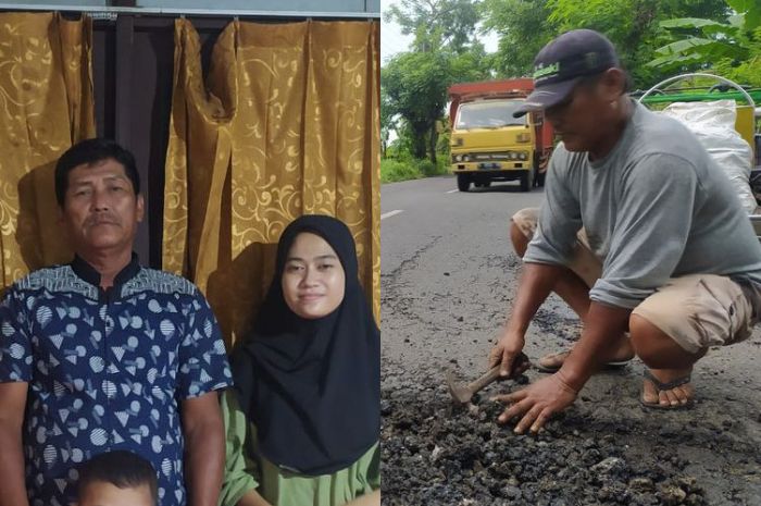 Kisah tukang becak di Lamongan nekat tambal jalan yang berlubang demi sang putri agar tidak alami kecelakaan