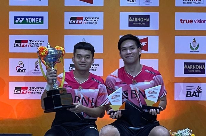 Pasangan ganda putra Indonesia, Leo Rolly Carnando/Daniel Marthin, saat menjadi juara di ajang Thailand Masters 2023.