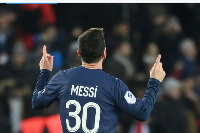 Selebrasi superstar Paris Saint-Germain, Lionel Messi, usai mencetak gol ke gawang Toulouse di Liga Prancis 2022-2023.