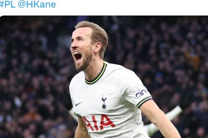 Striker Tottenham Hotspur, Harry Kane, merayakan gol ke gawang Manchester City dalam laga Liga Inggris di Tottenham Hotspur Stadium, Minggu (5/2/2023).
