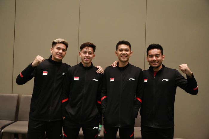 Skuad ganda putra tim bulu tangkis Indonesia untuk menghadapi Kejuaraan Beregu Campuran Asia 2023