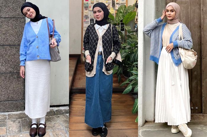 Inspirasi Outfit Hijab Korean Style Pakai Kardigan Rajut Ala Selebgram Stylo 