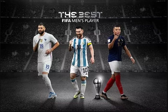 Karim Benzema, Lionel Messi, dan Kylian Mbappe bersaing dalam ajang The Best FIFA Football Awards 2022 dalam seremoni di Paris (27/2/2023). Messi bisa menyamai koleksi trofi Cristiano Ronaldo.