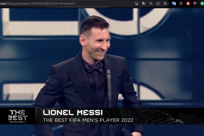 Lionel Messi saat meraih penghargaan The Best FIFA Men's Player 2022.