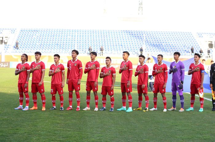 Skuad timnas U-20 Indonesia melawan Irak dalam laga perdana Grup A Piala Asia U-20 2023.