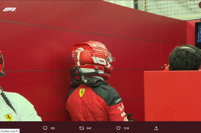 Pembalap Ferrari, Charles Leclerc, tidak tampil hingga akhir saat kualifikasi F1 GP Bahrain yang digelar di Sirkuit Internasional Bahrain, Sakhir, Bahrain, 4 Maret 2023.