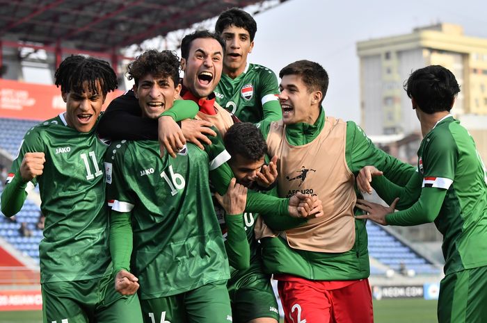 Suasana saat Irak rayakan gol kemenangan ke gawang Iran pada perempat final Piala Asia U-20 2023
