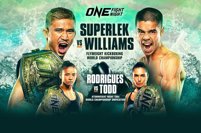 Poster ONE Fight Night 8 yang akan menggelar laga baru di main event antara Superlek Kiatmuu9 melawan Danial Williams, Sabtu (25/3/2023) di Singapura.