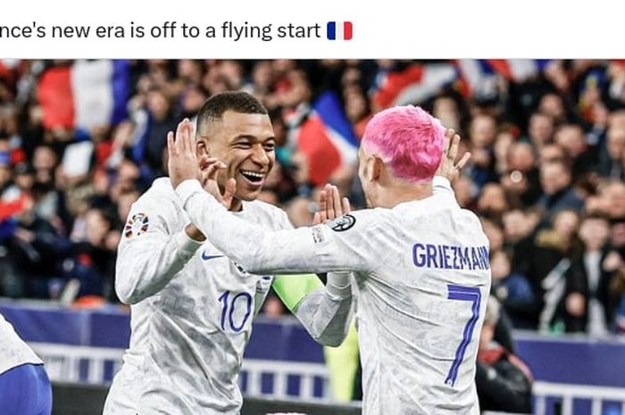 Kylian Mbappe mencetak gol dan beri assist buat Antoine Griezmann dalam duel timnas Prancis vs Belanda di Kualifikasi Euro 2024.