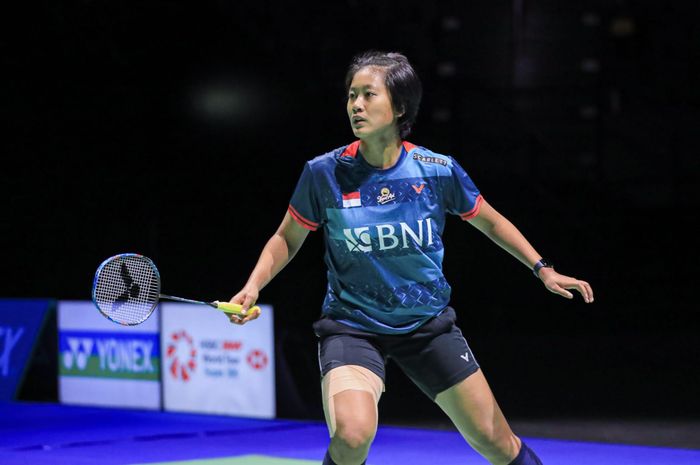 Tunggal putri Indonesia, Putri Kusuma Wardani, saat berlaga di perempat final Swiss Open 2023, Jumat (24/3/2023).