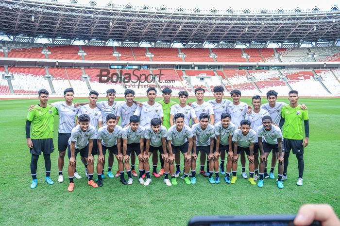 Skuat timnas U-20 Indonesia (skuad timnas U-20 Indonesia) di Stadion Utama Gelora Bung Karno (SUGBK), Senayan, Jakarta, Sabtu (1/4/2023).