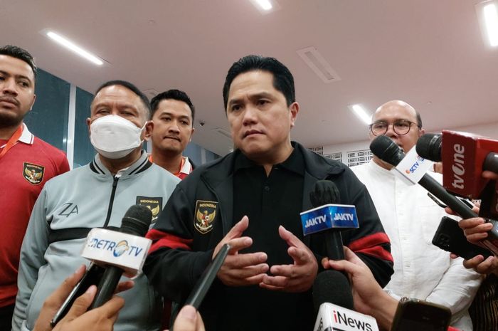 Ketua Umum PSSI, Erick Thohir, saat di HUT PSSI ke-93 di Stadion Utama Gelora Bung Karno (SUGBK), Senayan, Jakarta Pusat, Jumat ( 14/4/2023).