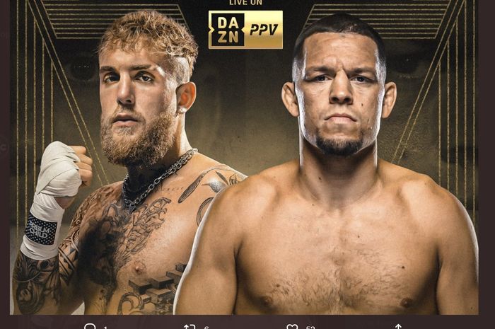 Poster duel Jake Paul dan Nate Diaz yang akan dilangsungkan 5 Agustus mendatang