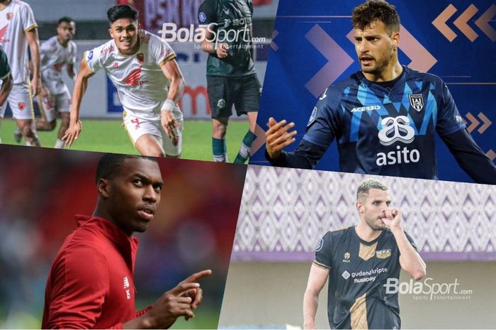 Ramadhan Sananta (kiri atas), Sinan Bakis (kanan atas), Daniel Sturridge (kiri bawah), dan Karim Rossi (kanan bawah) dirumorkan masuk daftar transfer Persija Jakarta.