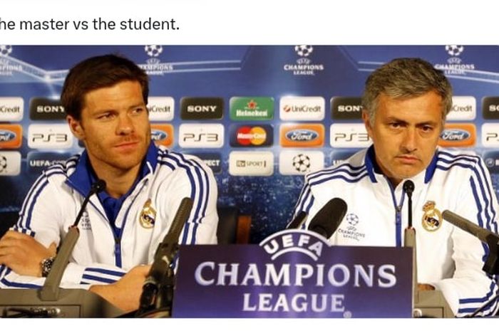 Jose Mourinho (kanan) dan Xabi Alonso saat masih bekerja sama di Real Madrid. Ramalan Mou soal Xabi yang bakal jadi pelatih hebat terwujud setelah mantan anak asuhnya membawa Bayer Leverkusen juara Bundesliga.
