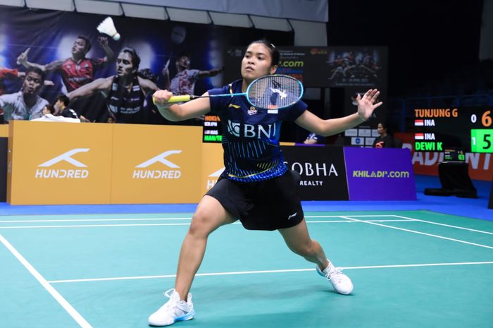 Aksi tunggal putri Indonesia, Gregoria Mariska Tunjung  pada babak kedua Kejuaraan Asia 2023, Kamis (27/4/2023)