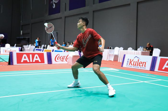 Pebulu tangkis tunggal putra Indonesia, Christian Adinata, menjajal venue SEA Games 2023 di Badminton Hall Morodok Techno, Kamboja, Sabtu (6/5/2023).