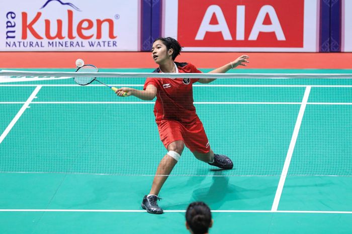 Pebulu tangkis tunggal putri Indonesia, Ester Nurumi Tri Wardoyo, pada semifinal beregu SEA Games 2023 di Badminton Hall Morodok Techo pada Rabu (10/5/2023).