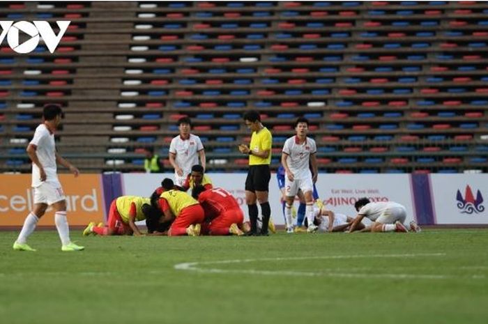 Suasana pertandingan Timnas U-22 Indonesia versus Timnas U-22 Vietnam di babak semifinal SEA Games 2023, Sabtu (13/5/2023).