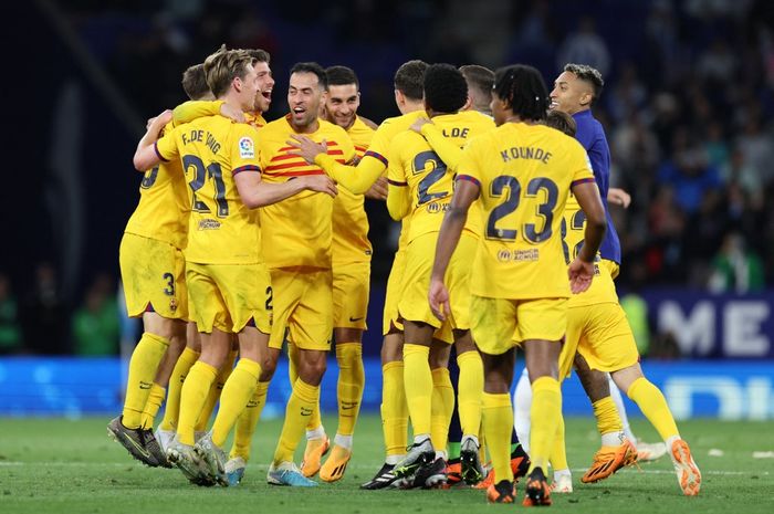 Barcelona meraih gelar juara Liga Spanyol 2022-2023 usai kalahkan Espanyol di RCDE Stadium (14/5/2023).