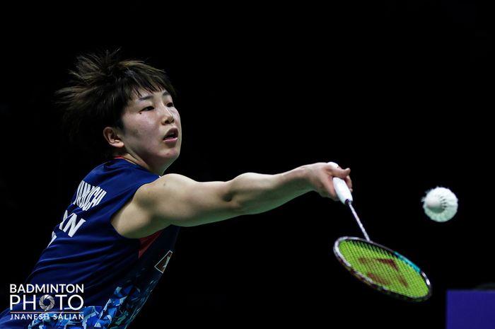 Pebulu tangkis tunggal putri Jepang, Akane Yamaguchi saat melawan An Se-young (Korea Selatan) pada babak penyisihan grup Sudirman Cup 2023 di Suzhou Olympic Sport Centre, China, Rabu, 17 Mei 2023