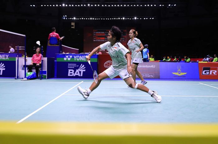  Pasangan ganda putri Indonesia, Meilysa Trias Puspitasari/Rachel Allessya Rose, pada kualifikasi Thailand Open 2023 di Indoor Stadium Huamark, Bangkok Selasa (30/5/2023).