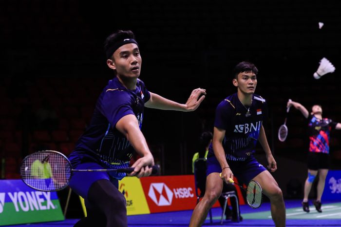 Ganda putra Indonesia, Muhammad Shohibul Fikri/Bagas Maulana berlaga di babak pertama Thailand Open 2023 di Indoor Stadium Huamark, Bangkok, Rabu (31/5/2023)
