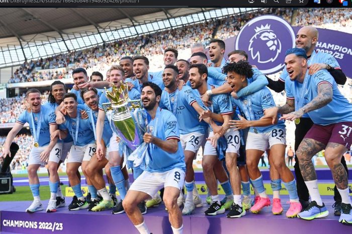 Manchester City merayakan gelar juara Liga Inggris 2022-2023.