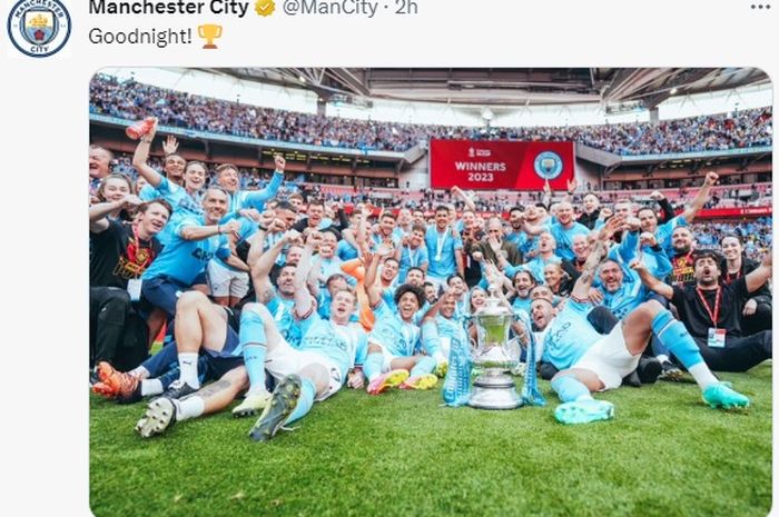 Menjuarai Piala FA 2022-2023, Manchester City jadi sudah memenangi 13 trofi dalam 6 musim terakhir.