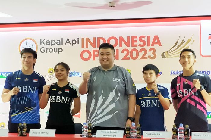 Konferensi Pers Indonesia Open 2023, yang digelar di Istora, Gelora Bung Karno, Kawasan Senayan, Jakarta Selatan, Senin (12/06/2023).