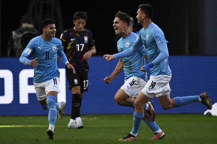 Ran Binyamin melakukan selebrasi usai mencetak gol ke gawang Korea Selatan pada perebutan tempat ketiga Piala Dunia U-20 2023.