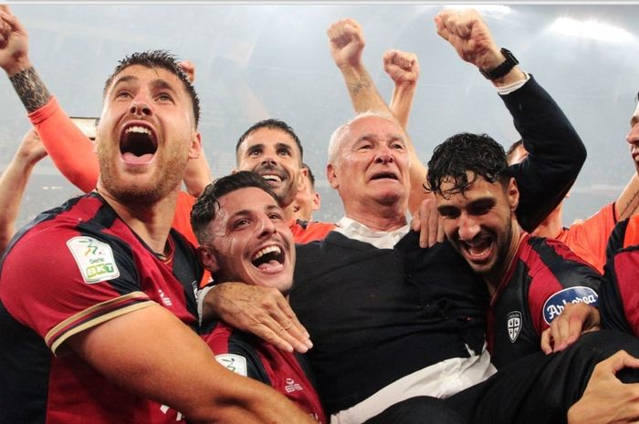 Claudio Ranieri menangis bahagia membawa Cagliari kembali ke Liga Italia Serie A, sedangkan Spezia, tim penakluk Inter Milan dan AC Milan, turun kasta karena kalah play-off oleh Verona.