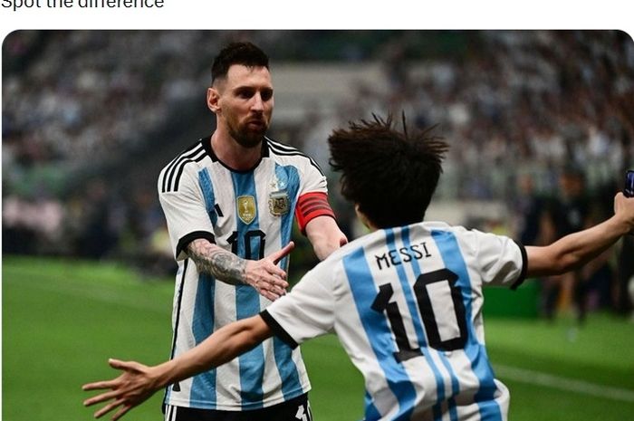 Seorang fans aasal China memeluk Lionel Messi di tengah laga Argentina vs Australia.