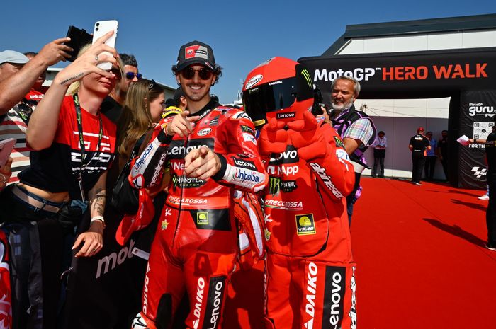 Pembalap Ducati Lenovo, Francesco Bagnaia, seusai sprint race MotoGP Jerman 2023 di Sachsenring, Sabtu (17/6/2023).