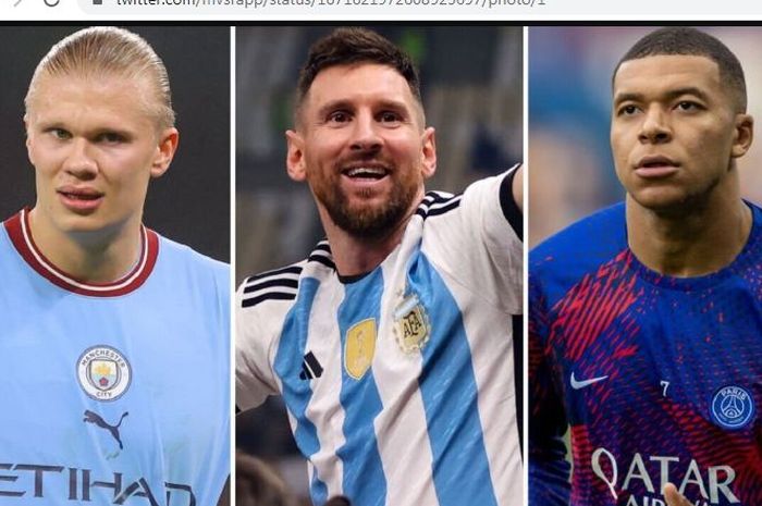 3 superstar sepak bola, Erling Haaland, Lionel Messi, dan Kylian Mbappe.