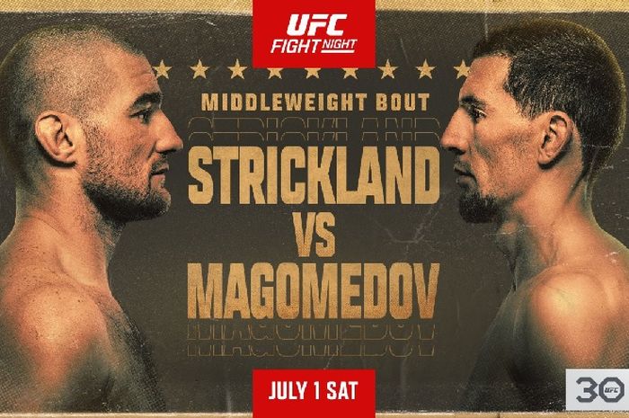 Poster UFC Vegas 76 dengan laga utama Sean Strickland vs Abusupiyan Magomedov di kelas menengah. 