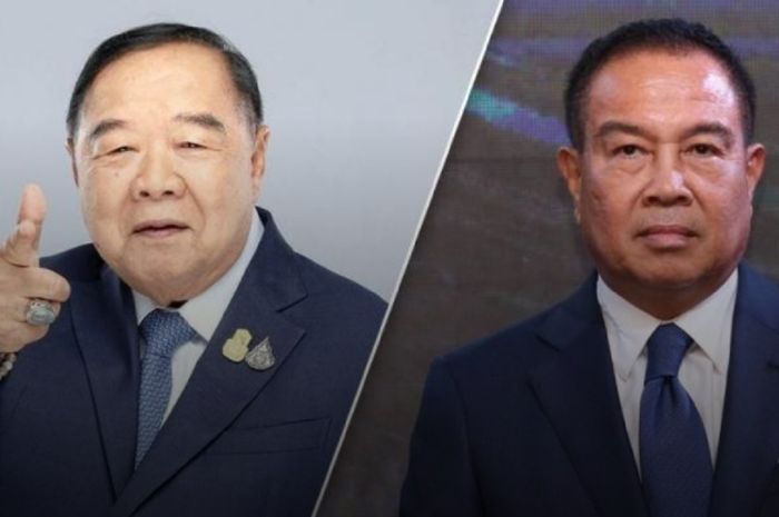 Deputi Perdana Menteri Thailand Prawit Wongsuwan (kiri) diduga kuat intervensi terhadap FAT yang memaksa presidennya, Somyot Poompanmoung (kanan), mundur. Thailand kini terancam sanksi FIFA.