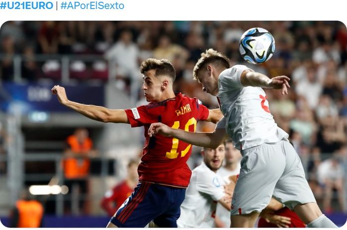 Laga Spanyol melawan Swiss di babak semifinal Euro U-21 2023, Sabtu (1/7/2023) di Bucharest.