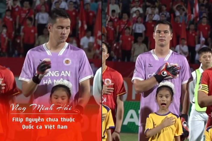 Calon kiper naturalisasi, Filip Nguyen, menjadi sorotan fans Vietnam saat menyanyikan lagu kebangsaan.