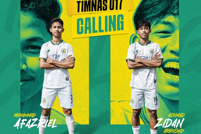 Dua pemain PSS Sleman, Achmad Zidan Arrosyid dan Muhammad Afazriel dipanggil ke pemusatan latihan Timnas U-17 Indonesia