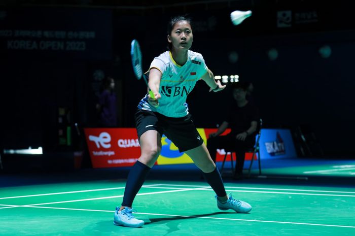 Pebulu tangkis tunggal putri Indonesia, Putri Kusuma Wardani, pada babak pertama Korea Open 2023 di Jinnam Stadium, Rabu (19/7/2023).