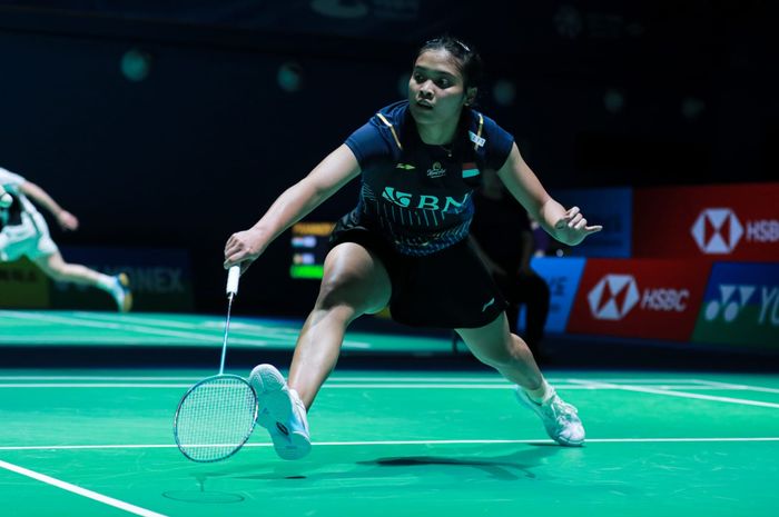 Pebulu tangkis tunggal putri Indonesia, Gregoria Mariska Tunjung, pada babak pertama Korea Open 2023 di Jinnam Stadium, Rabu (19/7/2023).