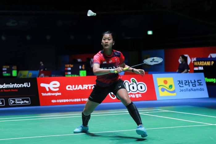 Tunggal putri Indonesia, Putri Kusuma Wardani tampil di babak kedua Korea Open 2023 di Jinnam Stadium, Yeosu, Korea Selatan, Kamis (20/7/2023).
