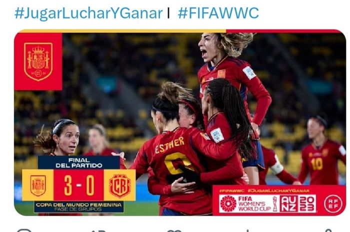 Spanyol mengalahkan Kosta Rika 3-0 dalam laga Grup C Piala Dunia Wanita 2023 di Wellington, Jumat (21/7/2023).