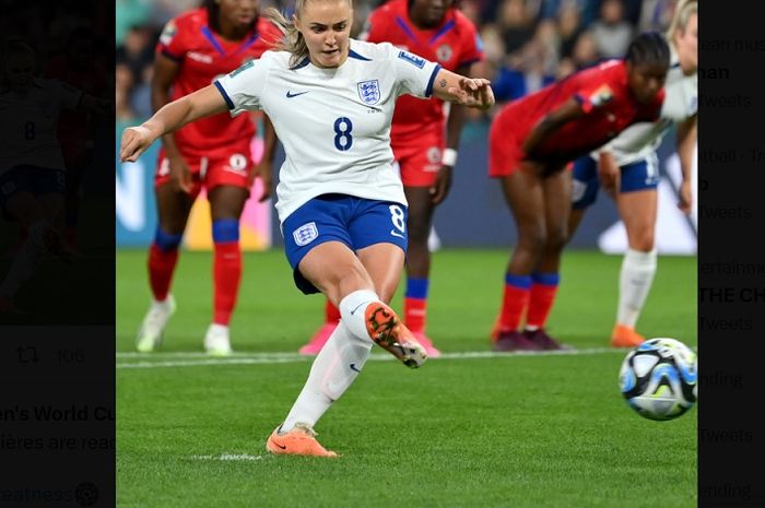 Georgia Stanway mencetak gol penalti untuk membawa Inggris menang 1-0 atas Haiti di Grup D Piala Dunia Wanita 2023, Sabtu (22/7/2023) di Brisbane.