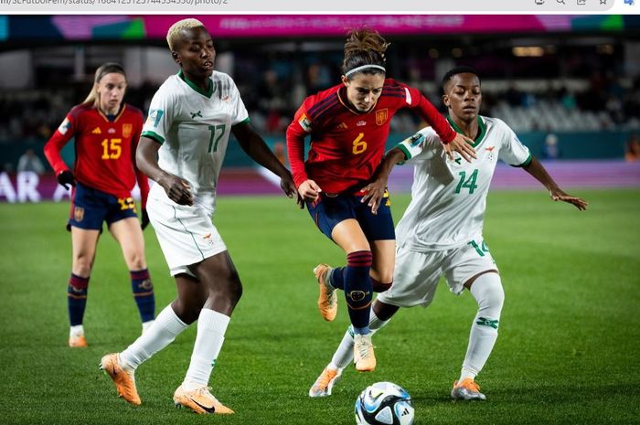 Aksi gelandang mungil timnas wanita Spanyol, Aitana Bonmati, dalam laga melawan timnas wanita Zambia di matchday 2 Piala Dunia Wanita 2023, Rabu (26/7/2023).