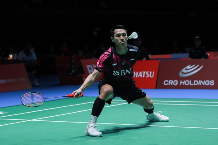 Tunggal putra Indonesia, Jonatan Christie, saat babak kedua Japan Open 2023 di Yoyogi Gymnasium, Tokyo, Jepang, 27 Juli 2023.