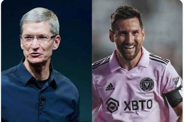 CEO Apple, Tim Cook (kiri), dan Lionel Messi.