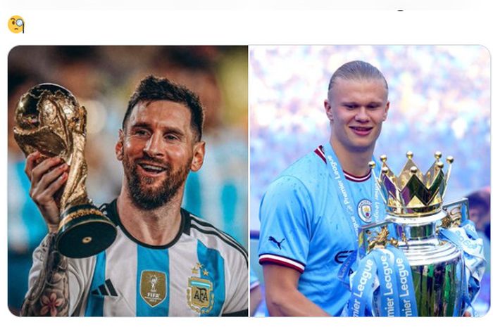 Lionel Messi (kiri) dan Erling Haaland, dua kandidat terkuat pemenang Ballon d'or 2023.